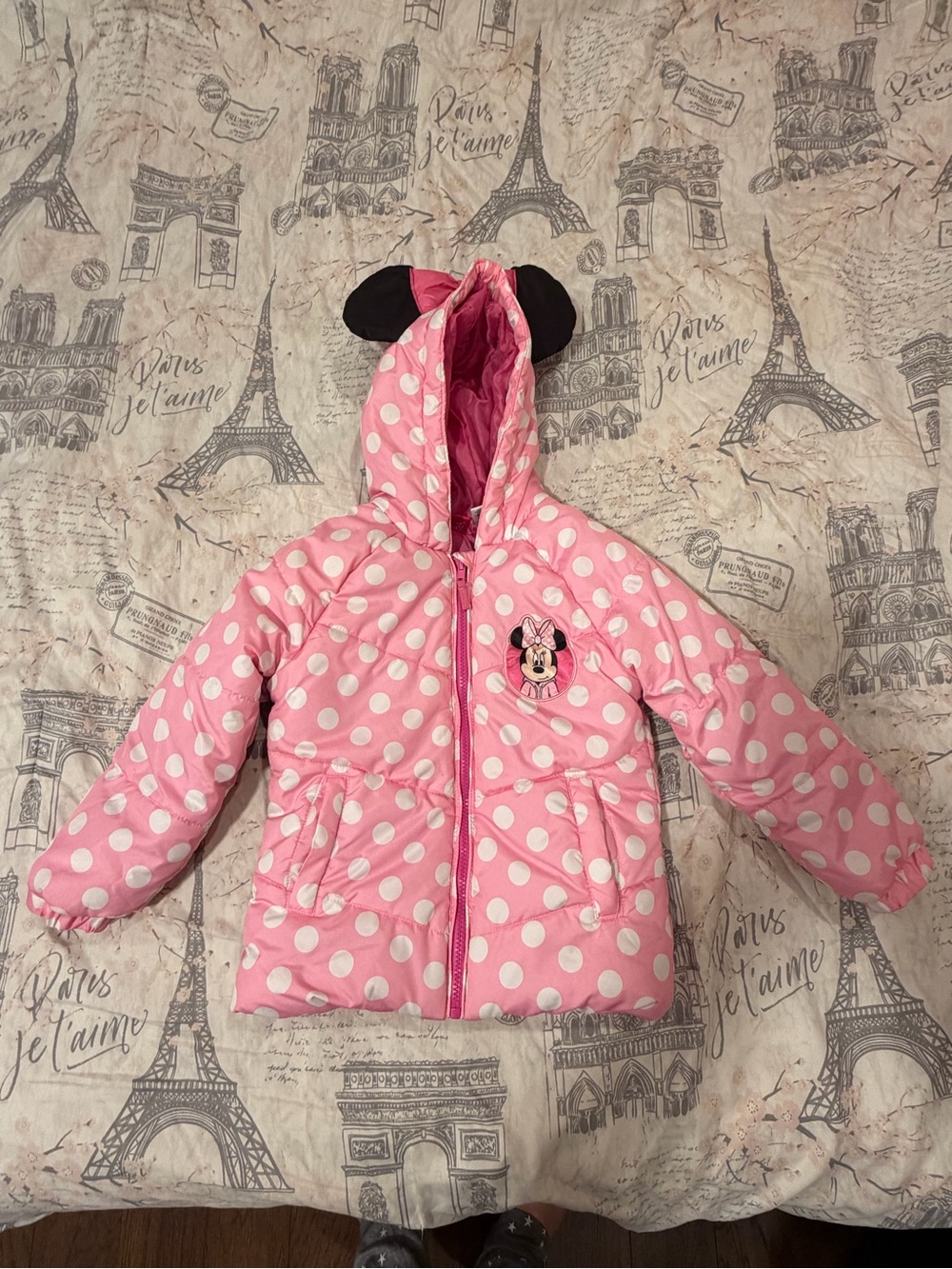 Disney Junior Minnie Mouse Pink Polka Dot Hooded Puffer Jacket size 6